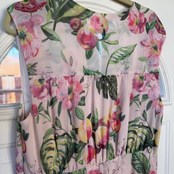 H&M Womens Light Beige Pink Floral Maxi Chiffon Dress, Size: XL, EUC - Picture 8 of 10